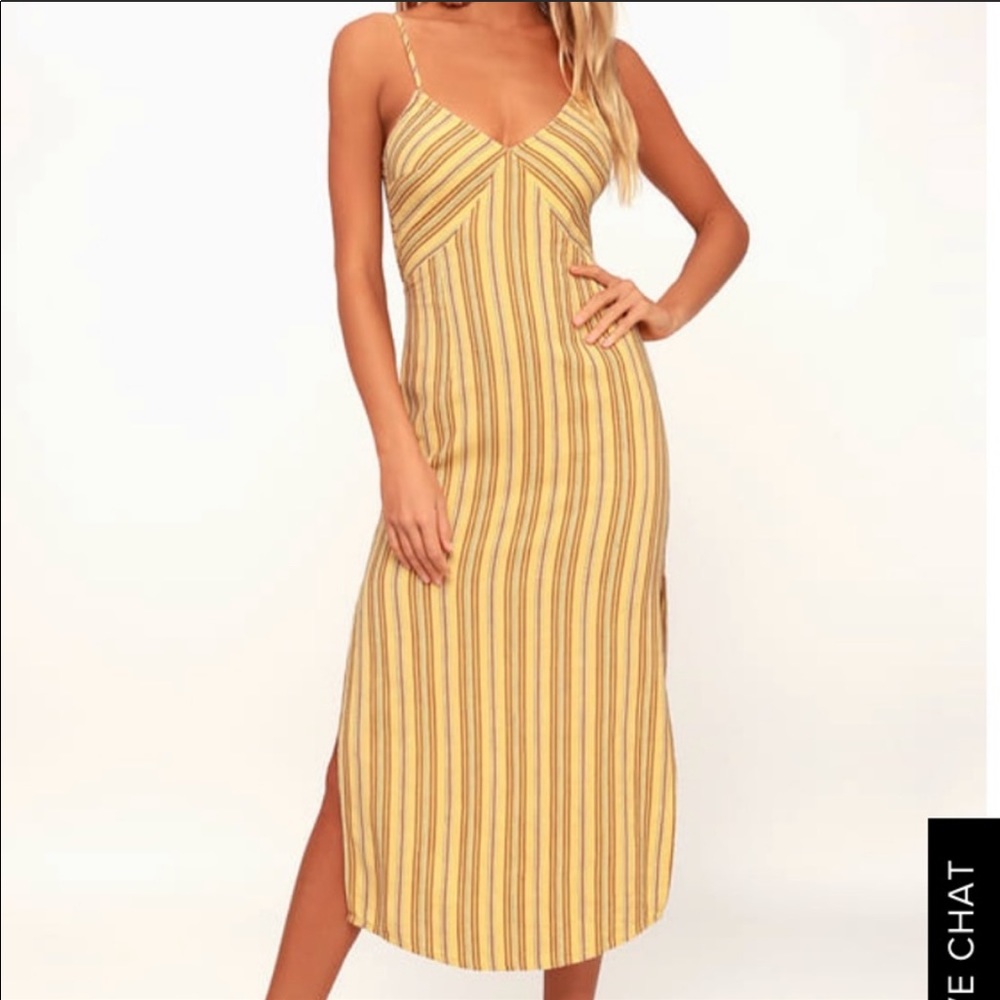 Lulus Yellow Striped Midi Dress